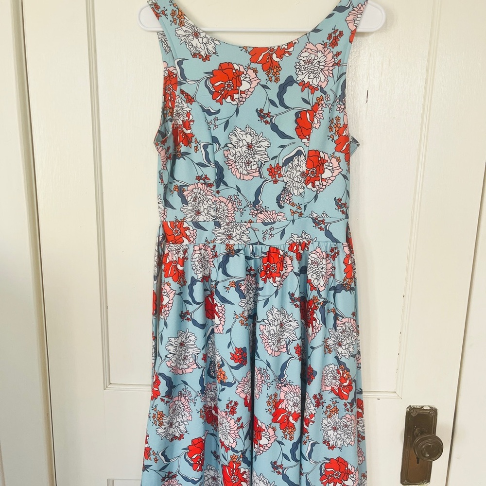 Floral Sleeveless Dress in Blue and Red